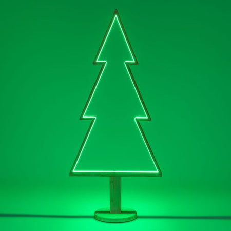 Abete triangolare luminoso con led multicolor e base in legno decorazione natalizia
