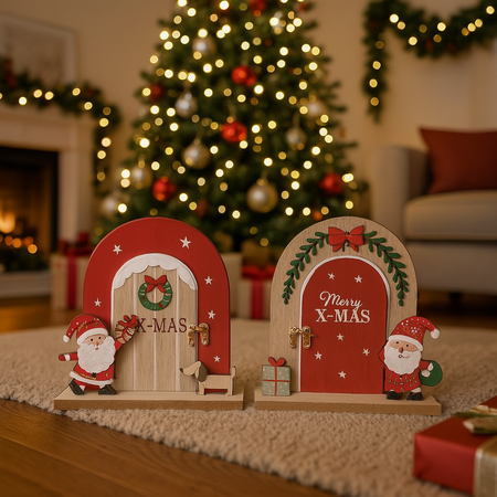 Porta decorativa in legno con babbo per decorazioni natalizie