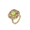 Boccadamo - Anello regolabile placcato oro giallo con fiore di zirconi bianchi, rubino e verdi