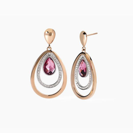 2Jewels -  Orecchini in acciaio 316L PVD rosato vetro cristalli