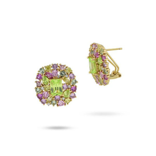 Boccadamo - Orecchini placcati oro giallo con fiore di zirconi bianchi, rubino e verdi