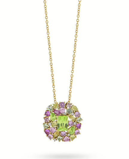 Boccadamo - Collana placcata oro giallo con fiore pendente di zirconi color rubino e verde Sophie