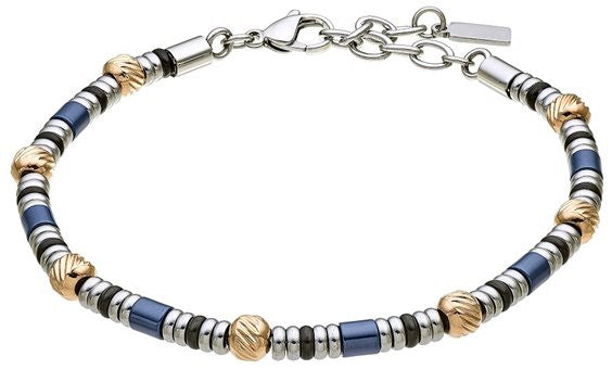 Zancan - Bracciale Uomo Acciaio con bulles blu e rigate laminate oro rosa