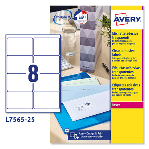 Poliestere Adesivo L7565 Trasparente 25Fg A4 99,1X67,7Mm (8Et/Fg Laser Avery