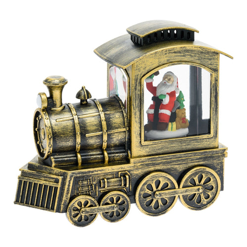 Locomotiva Babbo Natale con glitter led trenino natalizio in plastica marrone 16 cm decorazione natalizia
