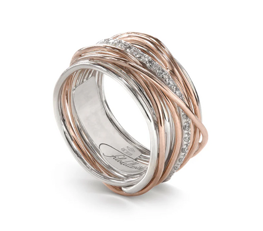 Rubinia Gioielli -  Anello Filodellavita Classic 13 fili in Oro Rosa 9kt, Argento 925 e 16 Diamanti Bianchi