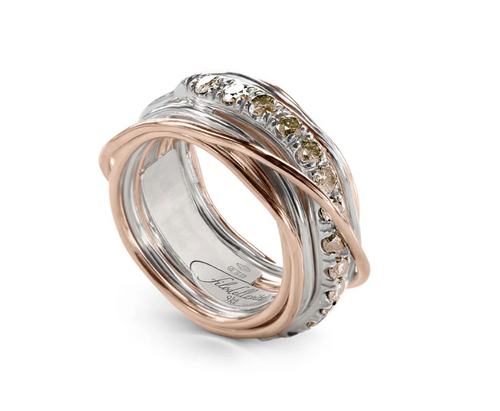 Rubinia Gioielli - Anello Filodellavita Prezioso - 13 fili in Oro Rosa 9kt, Argento 925 e Diamanti Brown