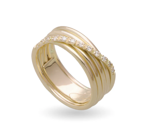 Rubinia Gioielli -  Anello Filodellavita Classic 5 Fili in Oro Giallo 9kt e 12 Diamanti Bianchi