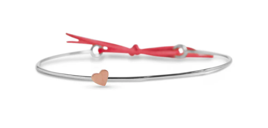 Rubinia Gioielli -  Bracciale Filodamore in Argento 925 e Cuore Piccolo in Oro Rosa 9kt