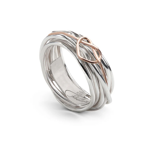 Rubinia Gioielli - Anello Filodellavita Classic 7 Fili in Argento 925 e Cuore annodato Oro Rosa 9kt