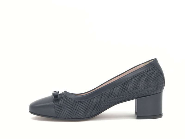 DONNA SOFT Décolleté in pelle blu e fondo cuoio 6835
