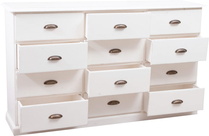 Biscottini Cassettiera Country in legno massello di tiglio finitura bianca anticata L170xPR40xH100 cm. Made in Italy