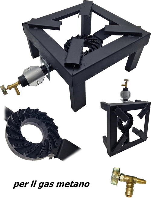 FORNELLONE A GAS BOMBOLA CM 30 X 30 IN METALLO NERO + RUBINETTO GAS METANO