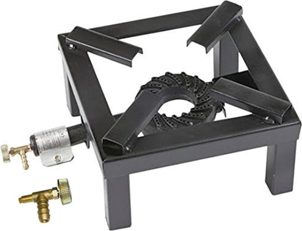 FORNELLONE A GAS BOMBOLA CM 30 X 30 IN METALLO NERO + RUBINETTO GAS METANO