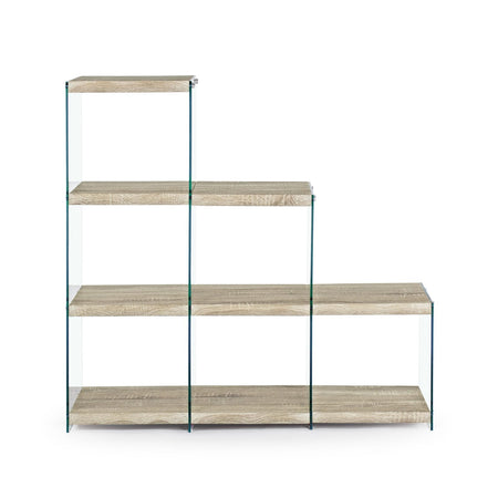 Libreria moderna "Sury Zig Zag" in vetro e legno di design per cameretta ed ufficio