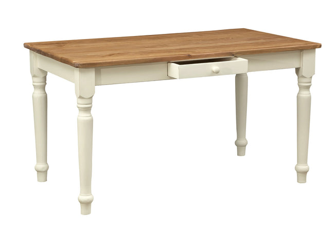 Biscottini Tavolo fisso Country in legno massello di tiglio struttura bianca anticata piano naturale. Made in Italy