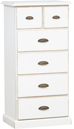 Biscottini Cassettiera Country in legno massello di tiglio finitura bianca anticata L63xPR41xH120 cm. Made in Italy