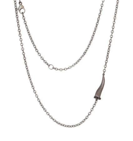 MANO J - COLLANA LINEA CHARMS CON CORNETTO IN TITANIO, 5 DIAMANTI BLACK E CATENA