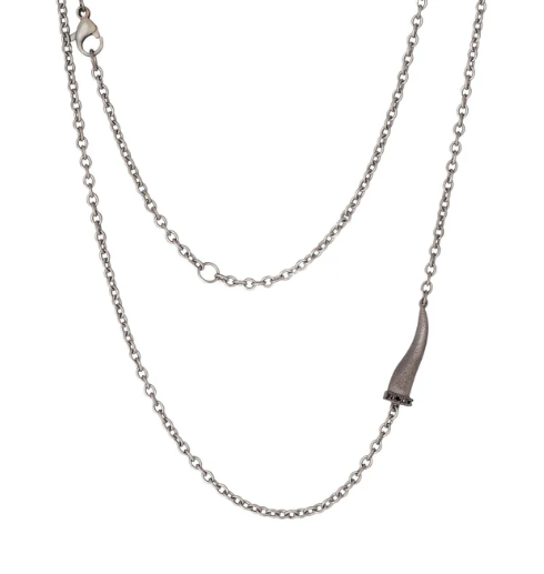 MANO J - COLLANA LINEA CHARMS CON CORNETTO IN TITANIO, 5 DIAMANTI BLACK E CATENA