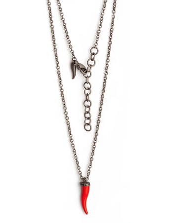 MANO J - COLLANA LINEA CHARMS CON CORNETTO ROSSO, 5 DIAMANTI BLACK E CATENA