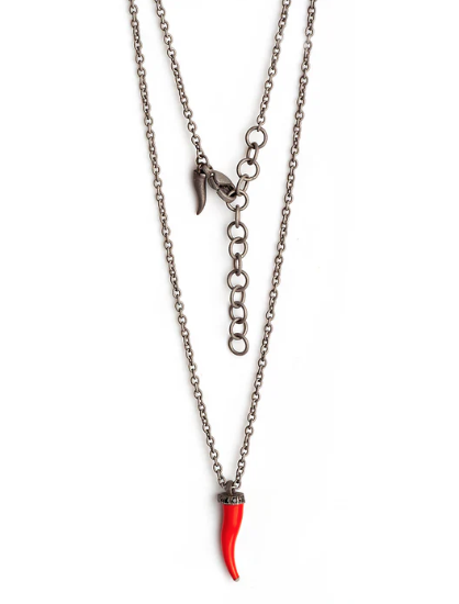 MANO J - COLLANA LINEA CHARMS CON CORNETTO ROSSO, 5 DIAMANTI BLACK E CATENA