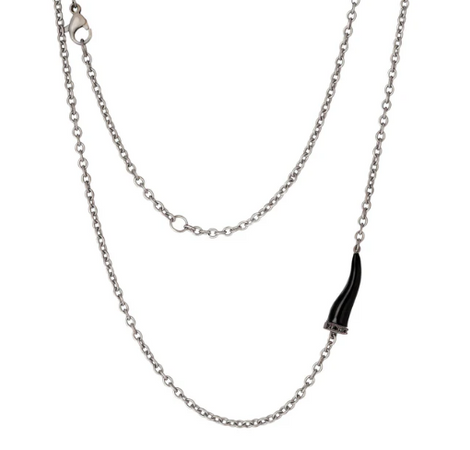MANO J - COLLANA LINEA CHARMS CON CORNETTO IN TITANIO SMALTATO NERO, 5 BLACK E CATENA
