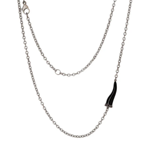 MANO J - COLLANA LINEA CHARMS CON CORNETTO IN TITANIO SMALTATO NERO, 5 BLACK E CATENA