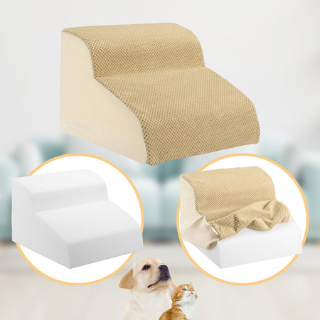 Scala per Animali Domestici Beige 2 Scalini per Gatti e Cani Rullo Rimuovi Peli