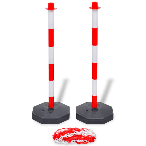 Set Stradale Avvertenza con Pali e Catena in Plastica 10 m Rosso e Bianco