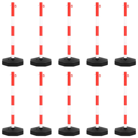 Set 10PZ di Pali Stradali Separatori con Base e Catena in Plastica di 10 m
