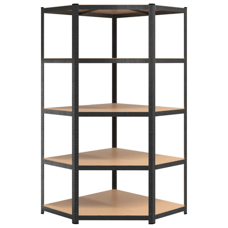 Scaffale Angolare Resistente Robusto Organizer 5 Ripiani Grigio Acciaio e Legno