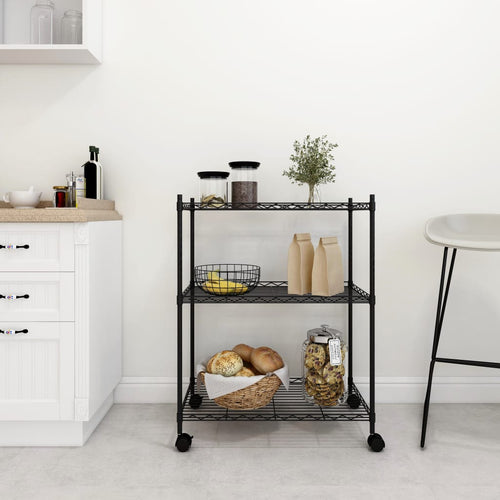 Scaffale a 3 Livelli Organizer Cucina con Ruote 60x35x81 cm Nero 150 kg