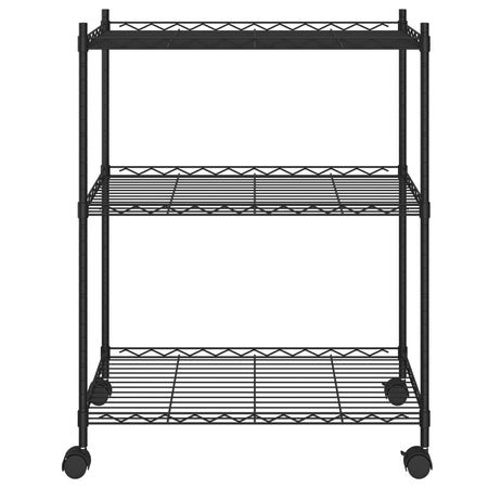 Scaffale a 3 Livelli Organizer Cucina con Ruote 60x35x81 cm Nero 150 kg