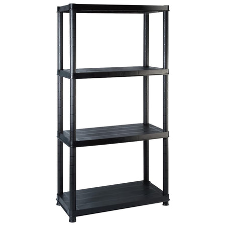 Scaffale a 4 Ripiani Organizer Espositore Nero in Plastica 122x30,5x130 cm