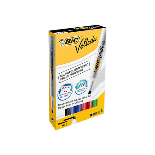 Astuccio Pennarello Velleda 1791 Punta Scalpello Whiteboard 4 Colori Bic
