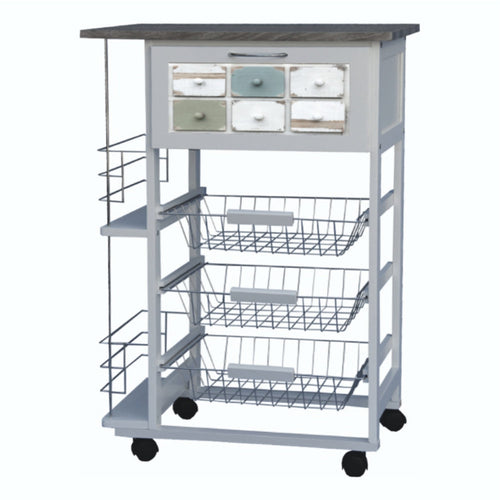 Carrello Cucina Porta Frutta Porta Bottiglie Portapane 3 cesti 57x37H83cm in Legno