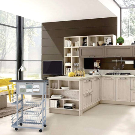 Carrello Cucina Porta Frutta Porta Bottiglie Portapane 3 cesti 57x37H83cm in Legno