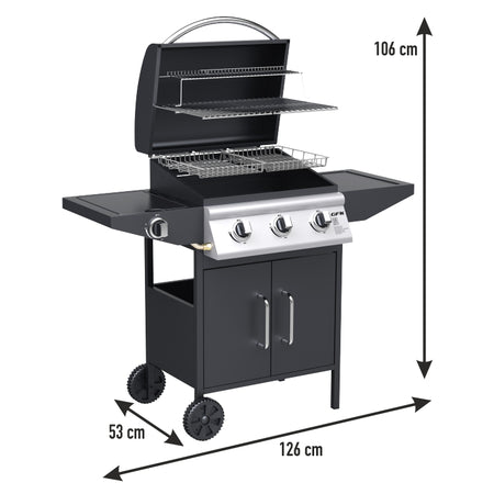 Barbecue a Gas Pietra Lavica 3 Fuochi con Termostato + Fornello e Piano Laterali