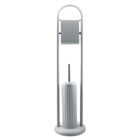 Piantana Porta Rotolo e Scopino Bagno Metallo Smaltato Verniciato Grigio