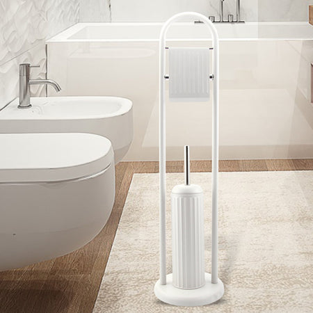 Piantana Porta Rotolo e Scopino Bagno Metallo Smaltato Verniciato Bianco