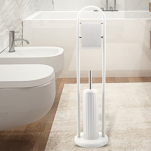 Piantana Porta Rotolo e Scopino Bagno Metallo Smaltato Verniciato Bianco