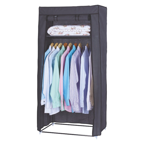 Armadio in Tessuto Struttura Metallo Guardaroba Pieghevole Asta Appendiabiti Grigio