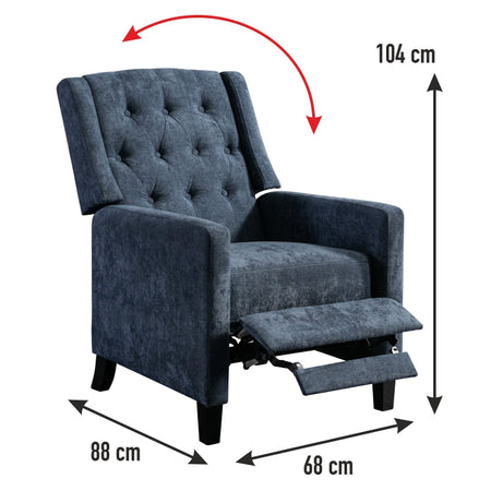 Poltrona Reclinabile Manuale Poggia Piedi Relax Trapuntata con Bottoni Blu