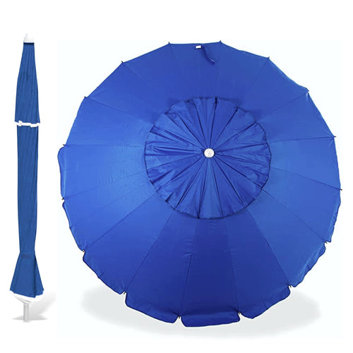 Ombrellone Spiaggia Antivento 16 stecche in fibra di vetro Struttura Alluminio Anti UV 220 Blu