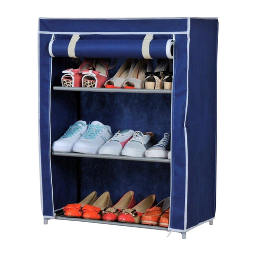 Scarpiera Salvaspazio Struttura Metallo Rivestimento TNT PortaScarpe Antipolvere Blu