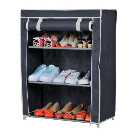 Scarpiera Salvaspazio Struttura Metallo Rivestimento TNT PortaScarpe Antipolvere Grigio