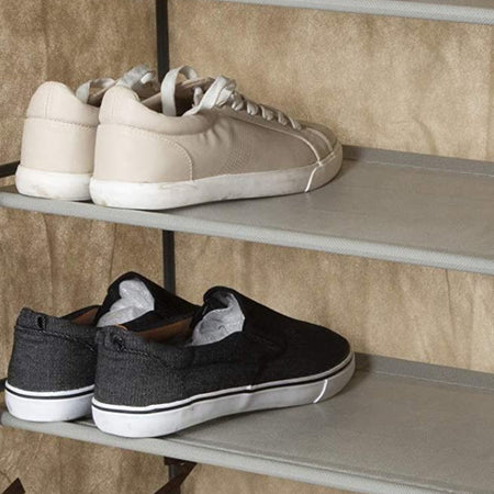 Scarpiera Salvaspazio Struttura Metallo Rivestimento TNT Porta Scarpe Antipolvere Ecrù