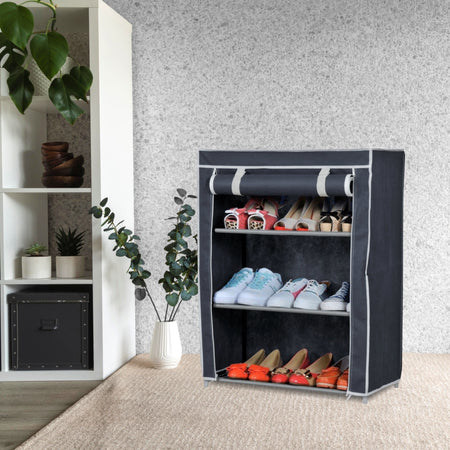 Scarpiera Salvaspazio Struttura Metallo Rivestimento TNT PortaScarpe Antipolvere Grigio