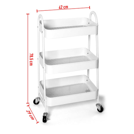 CARRELLO 3 RIPIANI C/RUOTE 42X29 H 78.5 CM Bianco