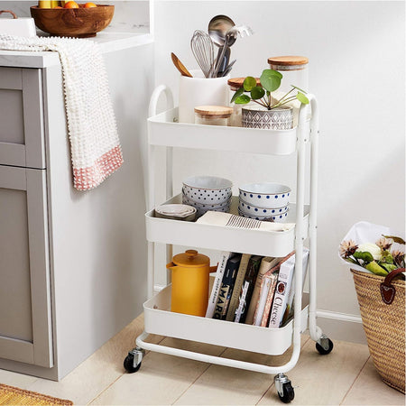 CARRELLO 3 RIPIANI C/RUOTE 42X29 H 78.5 CM Bianco